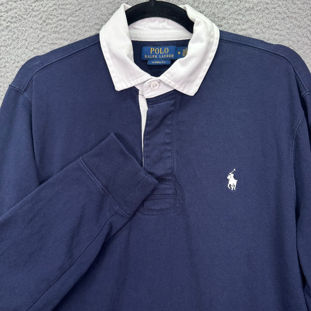 Polo Ralph Lauren Rugby Shirt Mens M Navy Blue Classic Fit Long Sleeve Preppy